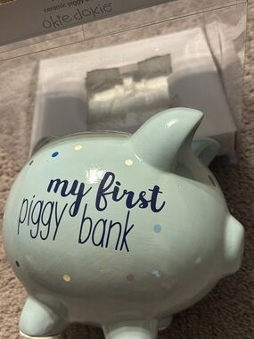 okie dokie Mint Blue "my first piggy bank" Ceramic Piggy Bank